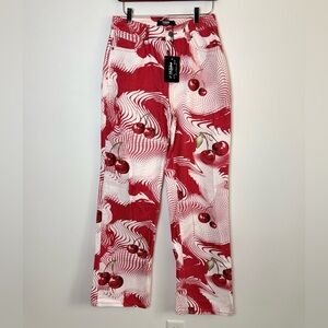 Jaded London Cherry Print Jeans W28 Slouchy Boyfriend Y2K Wide Leg NWT